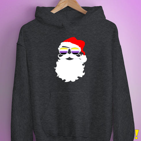 Santa Claus Nonbinary Pride Flag Sunglasses Hoodie - Dark Grey Heather